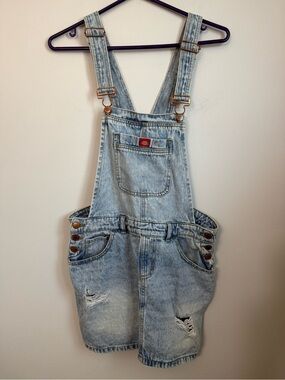 Dickies medium Light Wash Denim Overall dress with Distressed Details